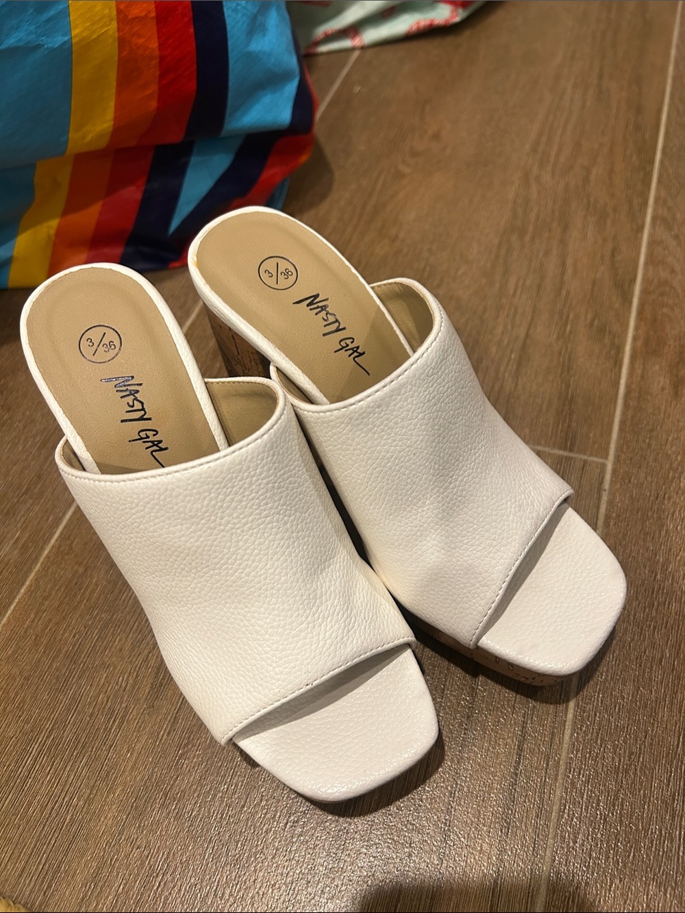 Nasty Gal White Textured Open-Toe Mule Heels